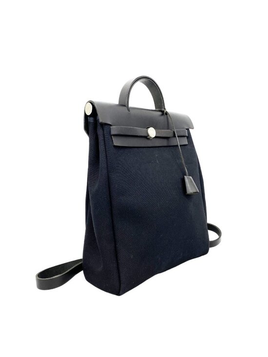 Hermes Backpack Herbag a Dos MM Toile Officier Black Silver main image 6